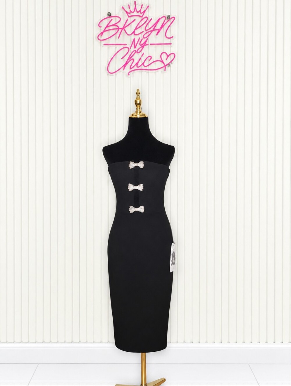 Dress the Population Black Bow Detail Strapless Sheath Dress – Size Medium